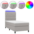 Miniatyrbillede 1 af 6: LED-senge ramme med silke hovedgærde madras 90 x 200 lys grå stof Ljusgrått