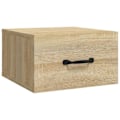 Miniatyrbillede 3 af 6: Sæt med 2 væghængte natborde med skuffe 35 x 35 x 20 cm ingeniørtræ i egetræ farve DEC036069 kastanj
