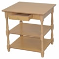 Miniatyrbillede 2 af 3: Dekorativ sidebord i træ og MDF i bøgfarve med 1 skuffe og 2 hylder