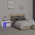 Miniatyrbild 3 av 6: Set med 2 sängbord med LED-lampor, förvaringsutrymme med dörr, 70 x 36,5 x 40 cm, vit ingenjörsträ DEC0353 Vit