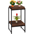 Miniatyrbild 3 av 4: Plattformstöd för växter och blomhylla, sidobord i metall med MDF mörkbrun 61