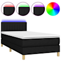 Miniatyrbillede 1 af 6: LED sengebund med hovedgærde madras 90x190 cm sort stof TDL0209062 Svart