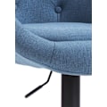 Miniatyrbild 4 av 6: Modern design barstool äggformad med klädd yta och fotstöd i svart metall blått tyg TDB10321 Blå