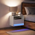 Miniatyrbillede 3 af 6: Væghængt natbord med LED-lys og skuffe 50 x 34 x 40 cm i hvidt ingeniørtræ DEC034168 Vit