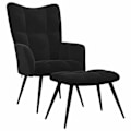 Miniatyrbillede 1 af 6: Moderne design lounge stol med fodskammel i sort velour DEC026613 Svart