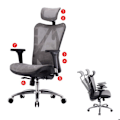 Miniatyrbillede 2 af 6: Ergonomisk kontorstol med drejefunktion og justerbart sæde og ryg, grå mesh-belægning 04_0006217 Grå