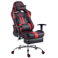 Miniatyrbillede 1 af 6: Gamer kontorstol med udtrækbarfodstøtte, vippefunktion i sort/rød PVC 10_0002746 Svart