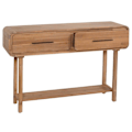 Miniatyrbillede 1 af 6: "Table console side table med to hylder og to skuffer i akacietræ 80x120x35 cm 04_0008493" kastanj