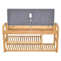 Pikkukuva 3 / 4: Bamboo bench with two natural color shelves and removable gray padded seat.