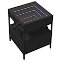 Miniatyrbillede 1 af 6: Natteskab med LED-spejl og skuffe 40 x 40 x 51 cm, sort ingeniørtræ, glas og stål DEC033158 kastanj
