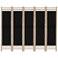 Miniatyrbild 3 av 6: Paravent separator för rum vikbar vägg 5 paneler 200 cm bambu och svart tyg DEC031192 Svart