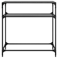 Miniatyrbillede 2 af 6: Konsolbord til entré, stuebord med hylde 80 x 35 x 81 cm i sort stål og glas DEC031343 Svart