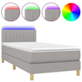 Pikkukuva 1 / 6: LED-sänkykehys, jossa on pääty ja 90x200 cm patja, vaaleanharmaa kangas TDL0209449 Grå