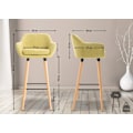 Miniatyrbillede 3 af 6: Bar lounge stool x1 design skandinavisk med sæde i lys grøn stof, ben i træ, fodstøtte i metal 10_0004927 kastanj