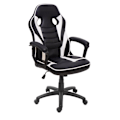Miniatyrbild 1 av 6: Ergonomisk svängbar spelarbetsstol med hjul, justerbar höjd, syntetiskt material i svart/vitt 04_0001840 Vit