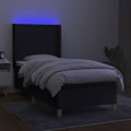 Miniatyrbillede 3 af 6: LED-sengestel med sengestel, hovedgærde og madras 80x200cm, sort stof TDL0209118