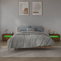 Miniatyrbillede 6 af 6: Sæt med 2 natborde med LED-lys og opbevaringsplads 60 x 35 x 40 cm ingenieurtræ brun DEC034837 kastanj