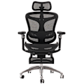 Miniatyrbillede 6 af 6: Drejebar kontorstol med ergonomisk lændestøtte, foldbar fodstøtte og justerbare armlæn, sort mesh 04_00062 Svart