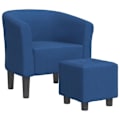 Miniatyrbillede 1 af 6: Lounge stol med komfortabel siddeplads i moderne design med fodskammel i blåt stof DEC026419 Blå