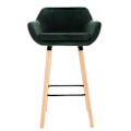 Miniatyrbillede 3 af 6: Bar lounge taburet x1 skandinavisk design med grøn fløjlssæde, træben og metalfodstøtte 10_0004911 kastanj