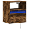 Miniatyrbillede 1 af 6: Vægmonteret natbord med LED-lys og skuffe 41 x 31 x 45 cm brun ingeniørtræ DEC034173 kastanj