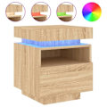Miniatyrbillede 1 af 6: Natbord med skuffe og LED 40 x 39 x 48,5 cm i ingeniørtræ farve egetræ DEC032831 kastanj