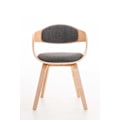 Miniatyrbillede 2 af 4: Kontorstol uden hjul, besøgende i stof og træ, retro design og komfort, minimal naturlig og lys grå.