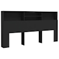 Miniatyrbillede 1 af 4: Sengegavl med opbevaring, sengebord, hylde 200 x 19 x 103,5 MDF sort