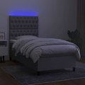 Miniatyrbillede 3 af 6: LED-senge ramme med silke hovedgærde madras 90 x 200 lys grå stof Ljusgrått