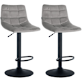 Miniatyrbillede 1 af 3: Sæt med 2 grå velour barstole med sort metalbase, justerbar i højden og fodstøtte TDB10627 Grå