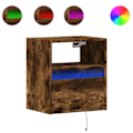 Miniatyrbillede 2 af 6: Vægmonteret natbord med LED-lys og skuffe 41 x 31 x 45 cm brun ingeniørtræ DEC034173 kastanj