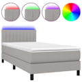 Miniatyrbillede 1 af 6: LED-sengramme med sengegavl madras 90x190cm lysegrå stof TDL0209484 Grå