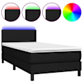 Miniatyrbillede 1 af 6: LED sengramme med hovedgavl madras 90x200 cm sort stof TDL0209026 Svart