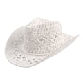 Miniatyrbillede 2 af 2: Cowboyhat i strå med bred skygge og hulmønster {hh} White