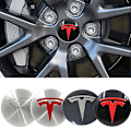 Miniatyrbillede 1 af 4: 4 stk. 56 mm Bilhjul Navkapsel Emblem Mærkat Styling til Tesla Model 3 Model S Roadster Cybertruck Model X Biltilbehør Llwl