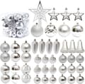 Julepyntsett i plast - 45 deler juletrepynt - Knusesikre kuler med stjerne og kuler 6/8 cm Silver