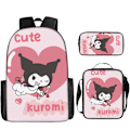 Miniatyrbild 7 av 11: Tecknad Kuromi tredelat set Cinnamon dog KT katt tecknad grund- och gymnasieelever skolväska barnryggsäck twenty three Three piece set