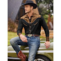 Miniatyrbillede 3 af 5: Cowboy skjorte til mænd, afslappet langærmet skjorte med knapper, sort{HH} black 2XL