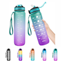 Miniatyrbild 1 av 10: 2-pack - 1 l vattenflaska med sugrör och timer Green-Pink