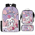 Miniatyrbild 4 av 11: Tecknad Kuromi tredelat set Cinnamon dog KT katt tecknad grund- och gymnasieelever skolväska barnryggsäck twenty three Backpack