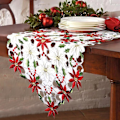 Miniatyrbillede 1 af 7: Broderede julebordmåtter med julestjerne og mistelten, linned til juledekorationer 36,8 cm x 175,3 cm