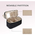 Miniatyrbillede 4 af 5: Stor Makeup Taske Organizer, Dobbelt Lag Rejse Kosmetiktaske med Akryl Spejl, Makeup Taske med Justerbare Rumdelere, Sort