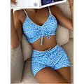 Miniatyrbilde 1 av 3: Høy midjet bikini for kvinner med push-up effekt og blomstermønster Blå{hh] Blue M
