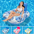 Miniatyrbild 4 av 11: Ny uppblåsbar flytande rad utomhus hopfällbar ryggstöds klämma nät flytande säng vatten uppblåsbara tillbehör loungestol flytande säng Patterned Hammock (Dark Blue) EU patent CE certification