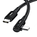 Pikkukuva 1 / 6: ESSAGER 2m 60W PD USB-C - USB-C Kulmaliitin Latauskaapeli Musta