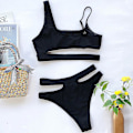 Miniatyrbillede 3 af 5: Dame Polstret Bandage Badetøj Bikini Sæt Strand Badedragt Udhulet Sort Black M