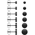 Pikkukuva 1 / 5: 6 paria mustia ruostumattomasta teräksestä valmistettuja korvakoruja, unisex, pyöreitä litteitä nappikorvakoruja miehille ja naisille (3mm - 8mm), ruostumaton teräs{HH}