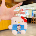 Miniatyrbillede 1 af 11: Tegneserie Kuromi dukke skoletaske vedhæng dukke plys legetøj par nøglering taske vedhæng Plush Series Coin Purse-Blue KT Cat 11cm (with keychain)
