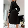 Miniatyrbillede 2 af 5: Satin Natkjole, Elegant Langærmet V-Hals Kjole Med Bælte, Dame Nattøj sort black XL