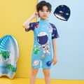 Børnebadedragt, drenges badedragt i ét stykke, medium og stor Space exploration with hat F2 M (3-4 years old)
